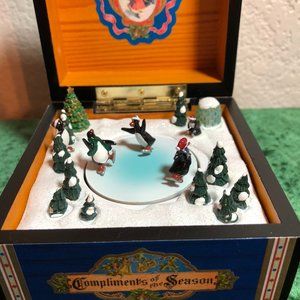 Mr. Christmas Gold Label Animated Music Box Penguins ~ Compliments of the Season